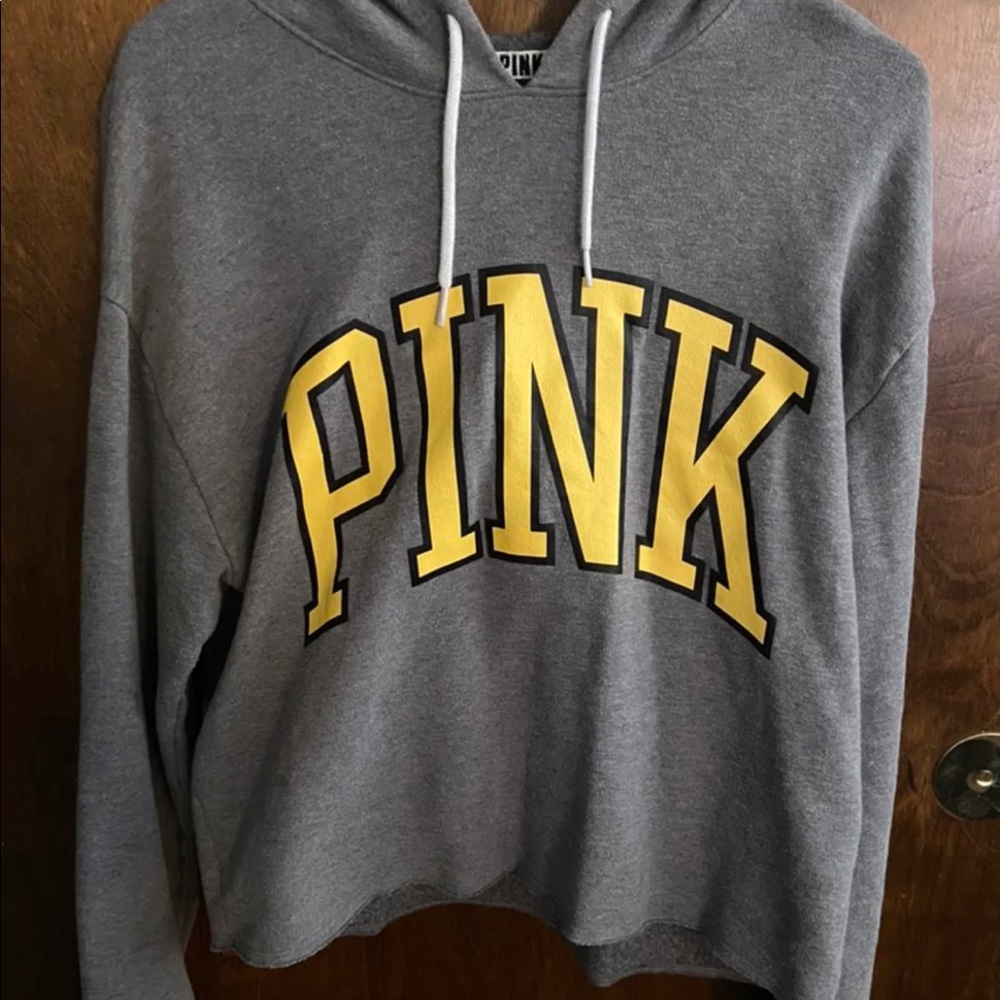 Victoria's Secret Pink gray crop logo hoodie